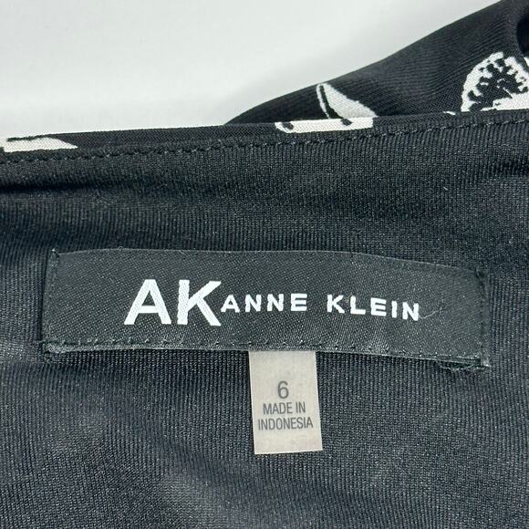 Anne Klein Black White Floral Cap Sleeve V-Neck Midi Dress Womens Size 6 Career - Picture 8 of 12